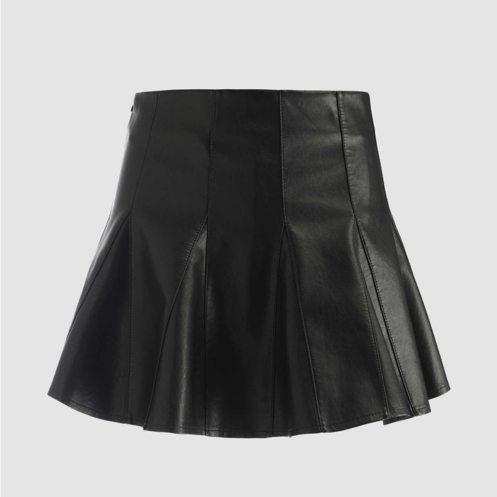 Cider Black Leather Pleated Mini Skirt